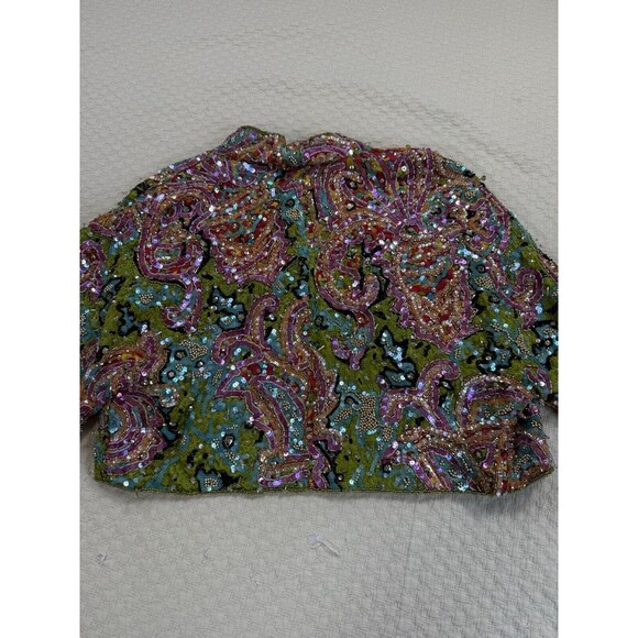 Henri Bendel x Christyne‎ Forti Beaded Sequin Bolero Jacket Colorful Silk 10 NYE - Picture 10 of 15